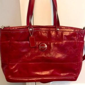 Coach Signature Patent Leather Red Tote